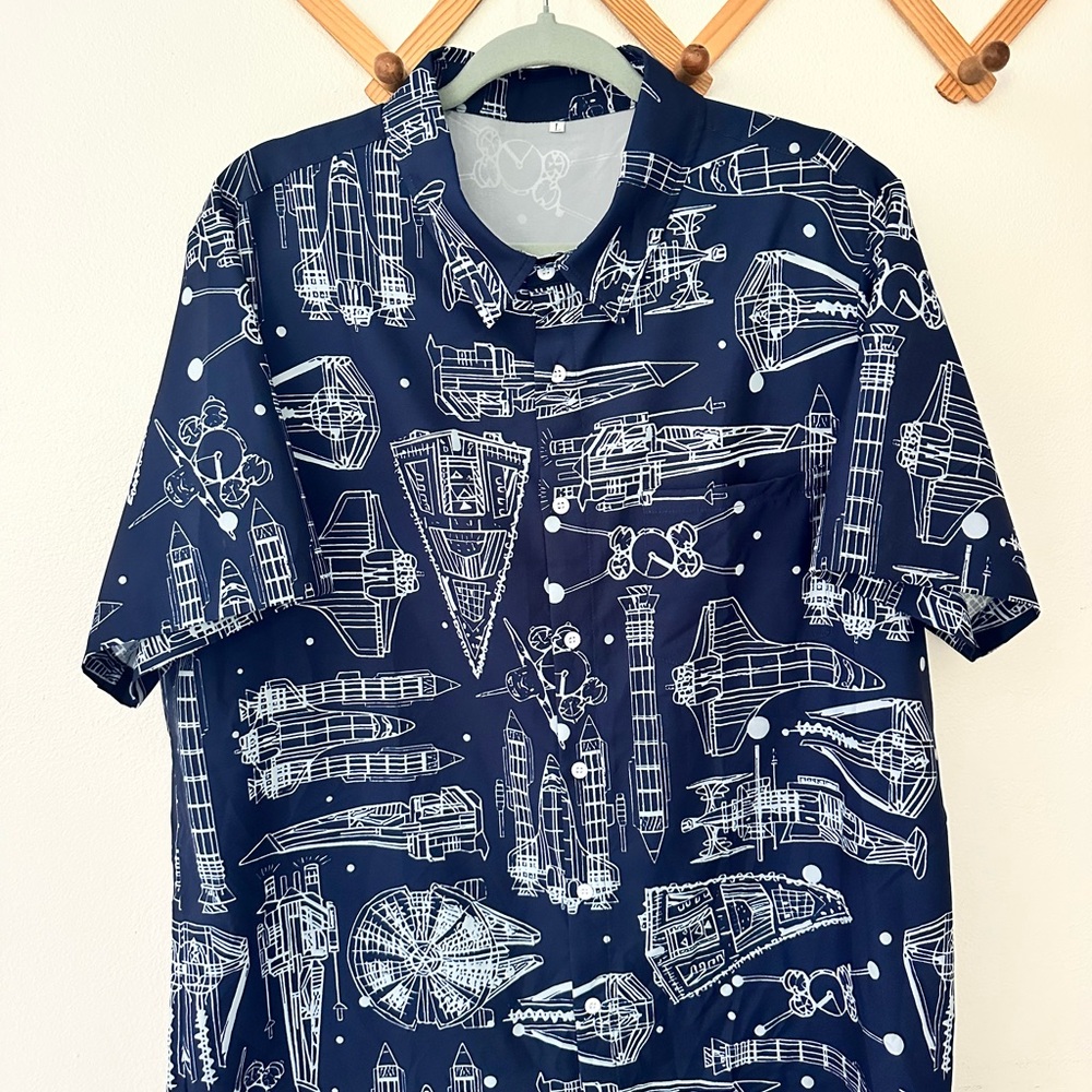 May the Force Be With You - Navy Blue Graphic Button Down Shirt